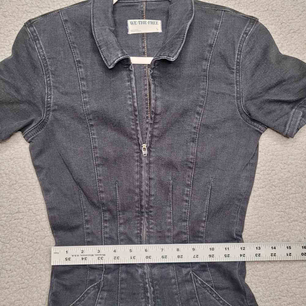 Free People We The Free Jumpsuit Small Black Denim Jayde Flare Boho Stretch Zip - Picture 8 of 11